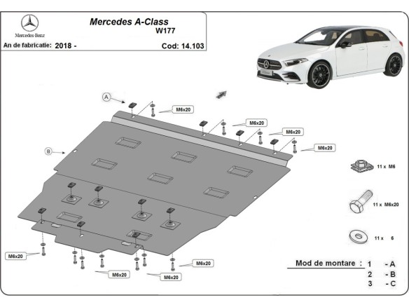 Oceľový kryt motora Mercedes A-Class W177 (2018-2026)