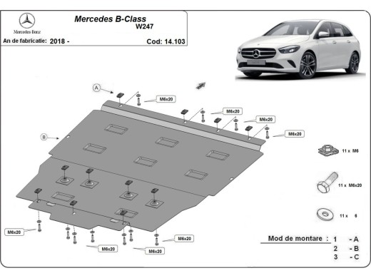 Oceľový kryt motora Mercedes B-Class W247 (2019-2026)