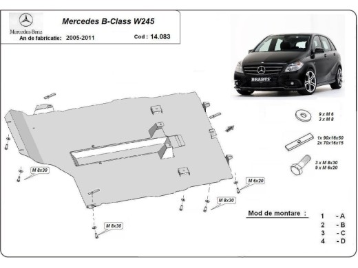Oceľový kryt motora Mercedes B-Class (2005-2011)Mercedes B-Classe