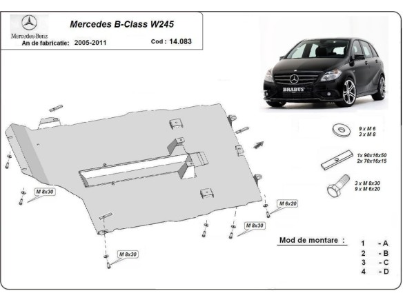 Oceľový kryt motora Mercedes B-Class (2005-2011)Mercedes B-Classe