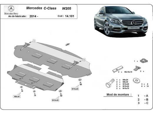 Oceľový kryt motora Mercedes C-Class W205 (2014-2021)Mercedes C-Classe