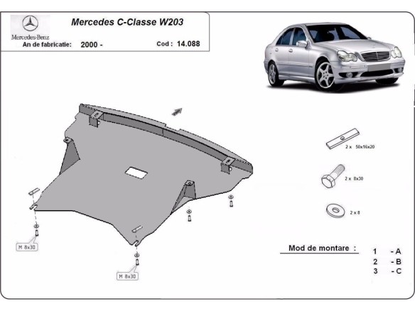 Oceľový kryt motora Mercedes C-classe W203 (2000-2007)Mercedes C-Classe