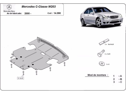 Oceľový kryt motora Mercedes C-Classe (2000-2007)