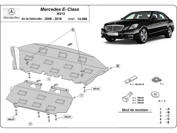 Oceľový kryt motora Mercedes E-Classe W212 (2009-2016)Mercedes E-Classe
