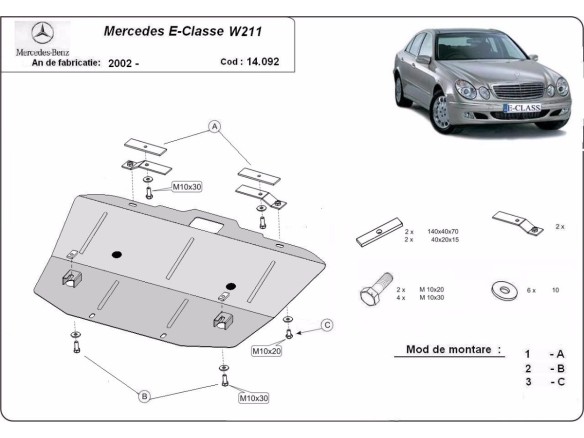 Oceľový kryt motora Mercedes E-Classe W211 (2002-2008)Mercedes E-Classe