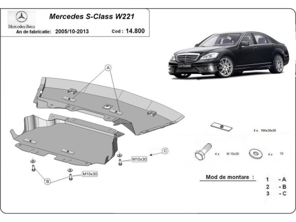 Oceľový kryt motora Mercedes S-Classe W221 - 4x2 (2005-2013)Mercedes S-Classe