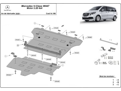 Oceľový kryt motora Mercedes V-Class W447, 2.2 D, 4x4 (2020-2026)