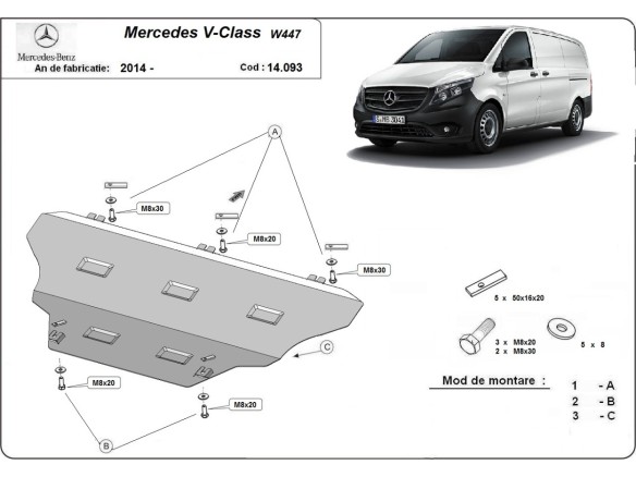 Oceľový kryt motora Mercedes V-Classe W447, 4x2, 1.6 D (2014-2025)Mercedes V-Classe
