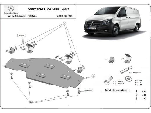 Oceľový kryt systému Start-Stop Mercedes V-Class W447, 4x2, 1.6 D (2014-2026)