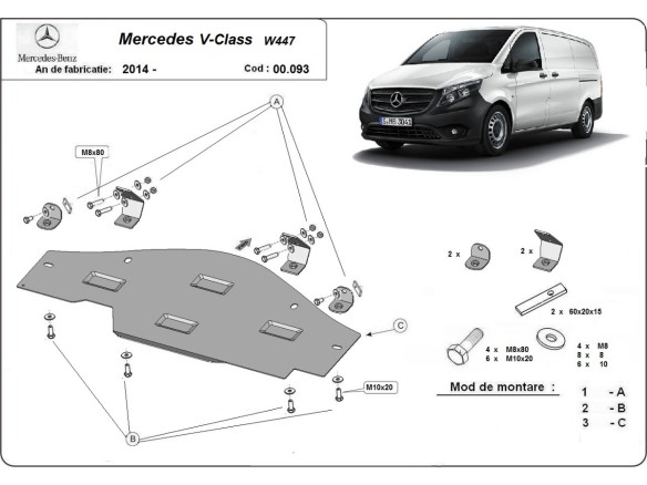 Oceľový kryt systému Start-Stop Mercedes V-Class W447, 4x2, 1.6 D (2014-2026)