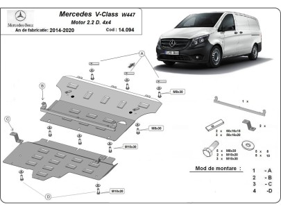Oceľový kryt motora Mercedes V-Class W447, 2.2 D, 4x4 (2014-2020) 2