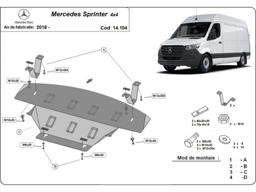 Oceľový kryt motora Mercedes Sprinter 907 4x4 (2018-2023)Mercedes Sprinter