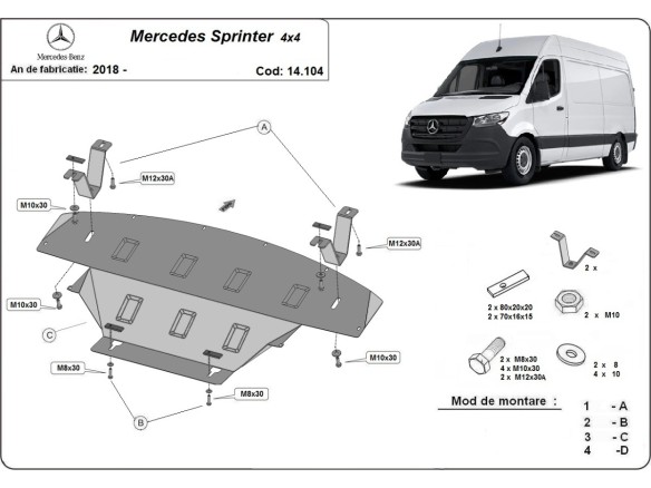 Oceľový kryt motora Mercedes Sprinter 907 4x4 (2018-2023)Mercedes Sprinter