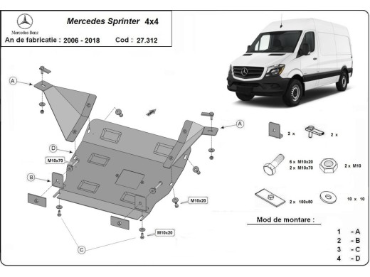 Oceľový kryt motora Mercedes Sprinter 906 4x4 (2006-2018)Mercedes Sprinter