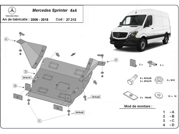 Oceľový kryt motora Mercedes Sprinter 906 4x4 (2006-2018)Mercedes Sprinter