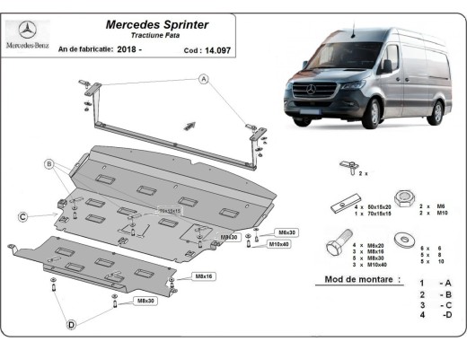 Oceľový kryt motora Mercedes Sprinter-FWD (2018-2025)Mercedes Sprinter