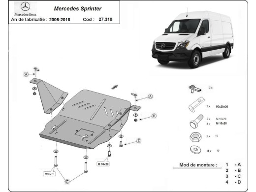 Oceľový kryt motora Mercedes Sprinter (2006-2018)Mercedes Sprinter
