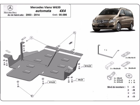 Oceľový kryt prevodovky Mercedes Viano W639 - 4x4 - Automatická prevodovka (2003-2014)Mercedes Viano