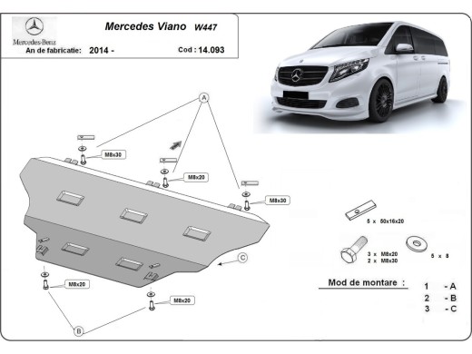 Oceľový kryt motora Mercedes Viano W447, 4x2, 1.6 D (2014-2025)Mercedes Viano