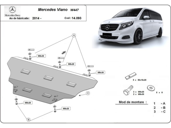 Oceľový kryt motora Mercedes Viano W447, 4x2, 1.6 D (2014-2025)Mercedes Viano
