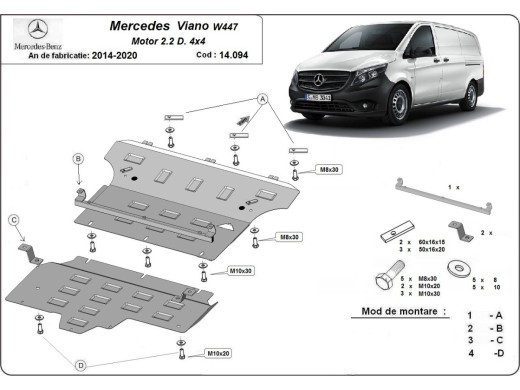 Oceľový kryt motora Mercedes Viano W447, 2.2 D, 4x4 (2014-2020)Mercedes Viano