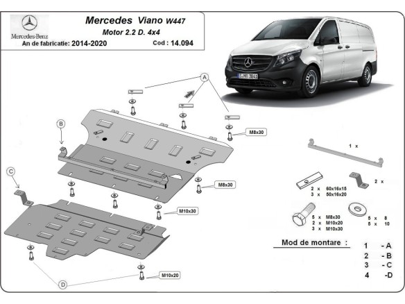 Oceľový kryt motora Mercedes Viano W447, 2.2 D, 4x4 (2014-2020)Mercedes Viano