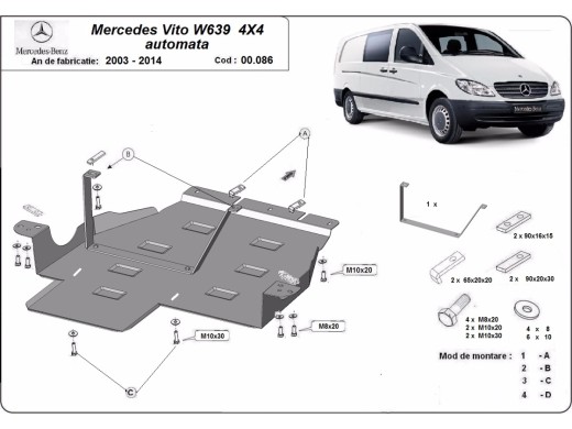Oceľový kryt prevodovky Mercedes Vito W639 - 4x4 - Automatická prevodovka (2003-2014)Mercedes Vito