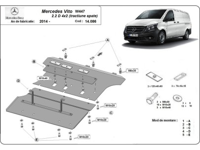 Oceľový kryt motora Mercedes Vito W447 - 4X2 (2014-2025) 2