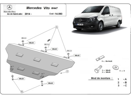 Oceľový kryt motora Mercedes Vito W447, 4x2, 1.6 D (2014-2025)Mercedes Vito