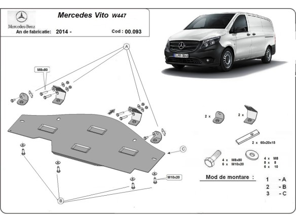 Oceľový kryt systému Start-Stop Mercedes Vito W447, 4x2, 1.6 D (2014-2026)