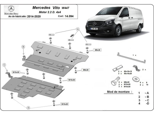 Oceľový kryt motora Mercedes Vito W447, 2.2 D, 4x4 (2014-2020)Mercedes Vito