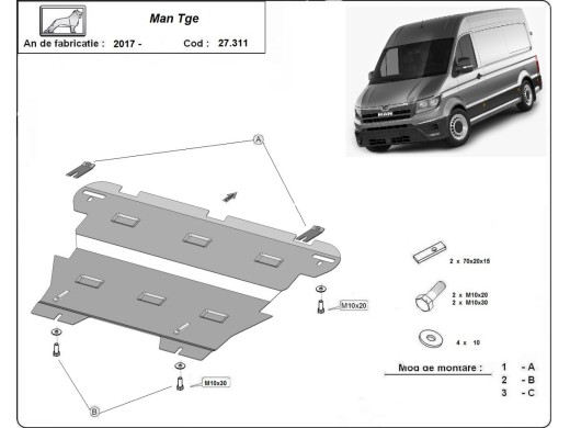 Oceľový kryt motora Man Tge (2017-2026)