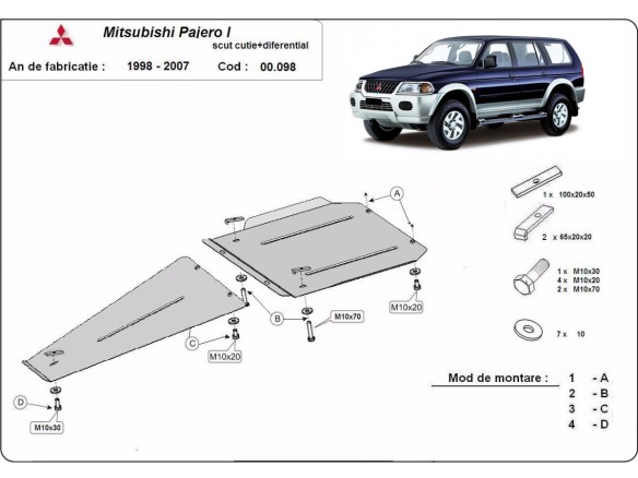 Oceľový kryt prevodovky a reduktora Mitsubishi Pajero Sport 1 (1998-2007)Mitsubishi Shogun Sport