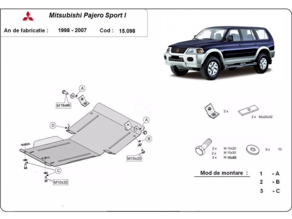 Oceľový kryt motora Mitsubishi Pajero Sport 1 (1998-2007)Mitsubishi Shogun Sport