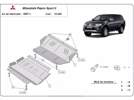 Oceľový kryt motora Mitsubishi Pajero Sport 2 (2008-2016)Mitsubishi Shogun Sport