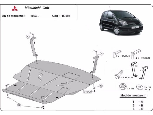 Oceľový kryt motora Mitsubishi Colt (2002-2013)Mitsubishi Colt