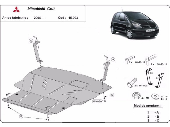 Oceľový kryt motora Mitsubishi Colt (2002-2013)Mitsubishi Colt