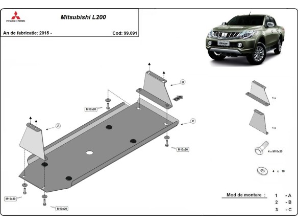 Oceľový kryt palivovej nádrže Mitsubishi L 200 (2015-2026)
