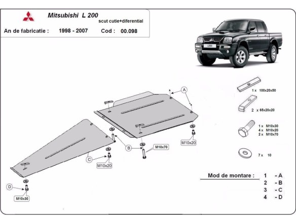 Oceľový kryt prevodovky a reduktora Mitsubishi L 200 (1998-2007)Mitsubishi L200