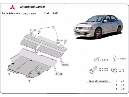 Oceľový kryt motora Mitsubishi Lancer (2002-2007)Mitsubishi Lancer