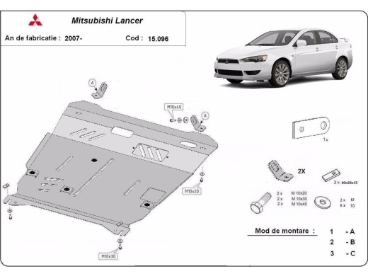 Oceľový kryt motora Mitsubishi Lancer (2007-2017)Mitsubishi Lancer