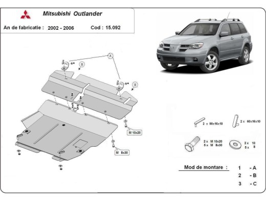 Oceľový kryt motora Mitsubishi Outlander (2002-2006)Mitsubishi Outlander