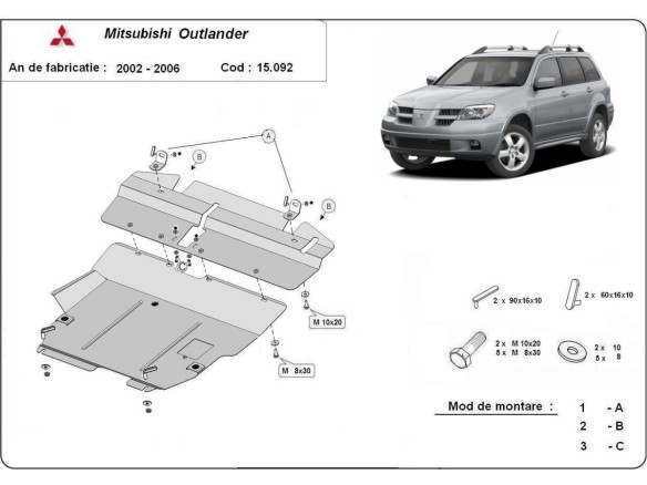 Oceľový kryt motora Mitsubishi Outlander (2002-2006)Mitsubishi Outlander