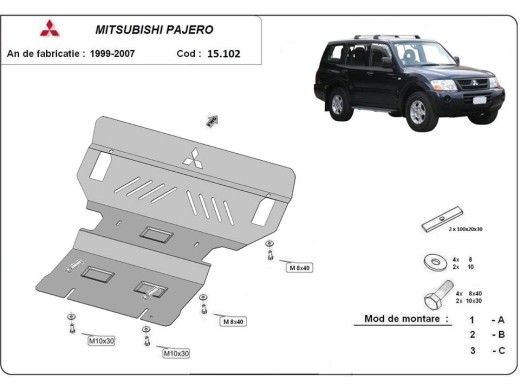Oceľový kryt motora Mitsubishi Pajero 3 (V60, V70) (1999-2007)Mitsubishi Shogun