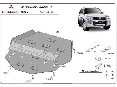 Oceľový kryt motora Mitsubishi Pajero 4 (V80, V90) (2007-2021)Mitsubishi Shogun 2