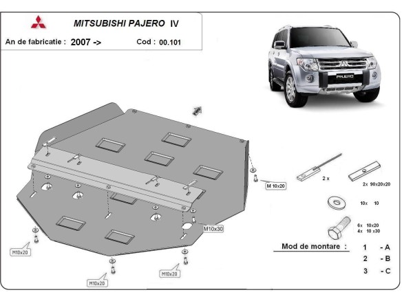 Oceľový kryt prevodovky Mitsubishi Pajero 4 (V80, V90) (2007-2021)Mitsubishi Shogun