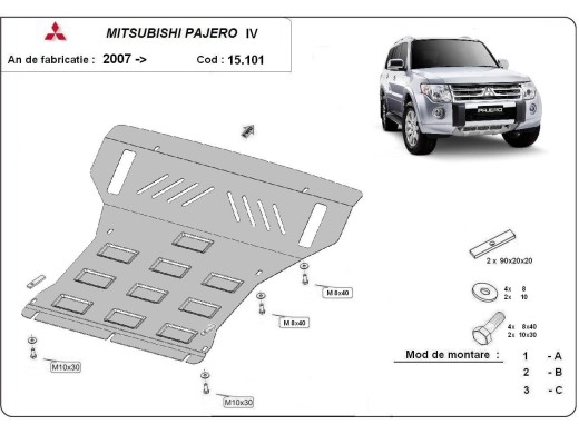 Oceľový kryt motora Mitsubishi Pajero 4 (V80, V90) (2007-2021)Mitsubishi Shogun