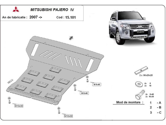 Oceľový kryt motora Mitsubishi Pajero 4 (V80, V90) (2007-2021)Mitsubishi Shogun