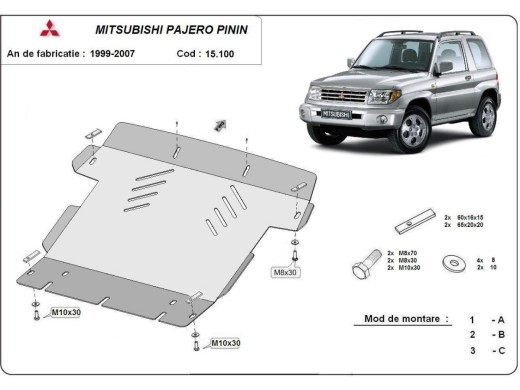 Oceľový kryt motora Mitsubishi Pajero Pinin (1997-2007)Mitsubishi Shogun Pinin