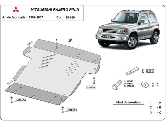 Oceľový kryt motora Mitsubishi Pajero Pinin (1997-2007)Mitsubishi Shogun Pinin